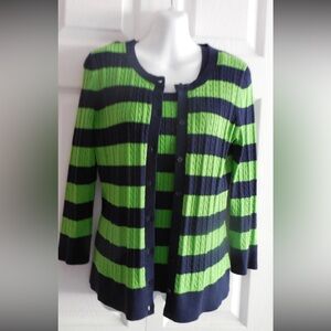 TALBOTS  2PC SLEEVELESS TANK TOP  & LONG SLEEVE STRIPED TWIN CARDIGAN  SWEATER S